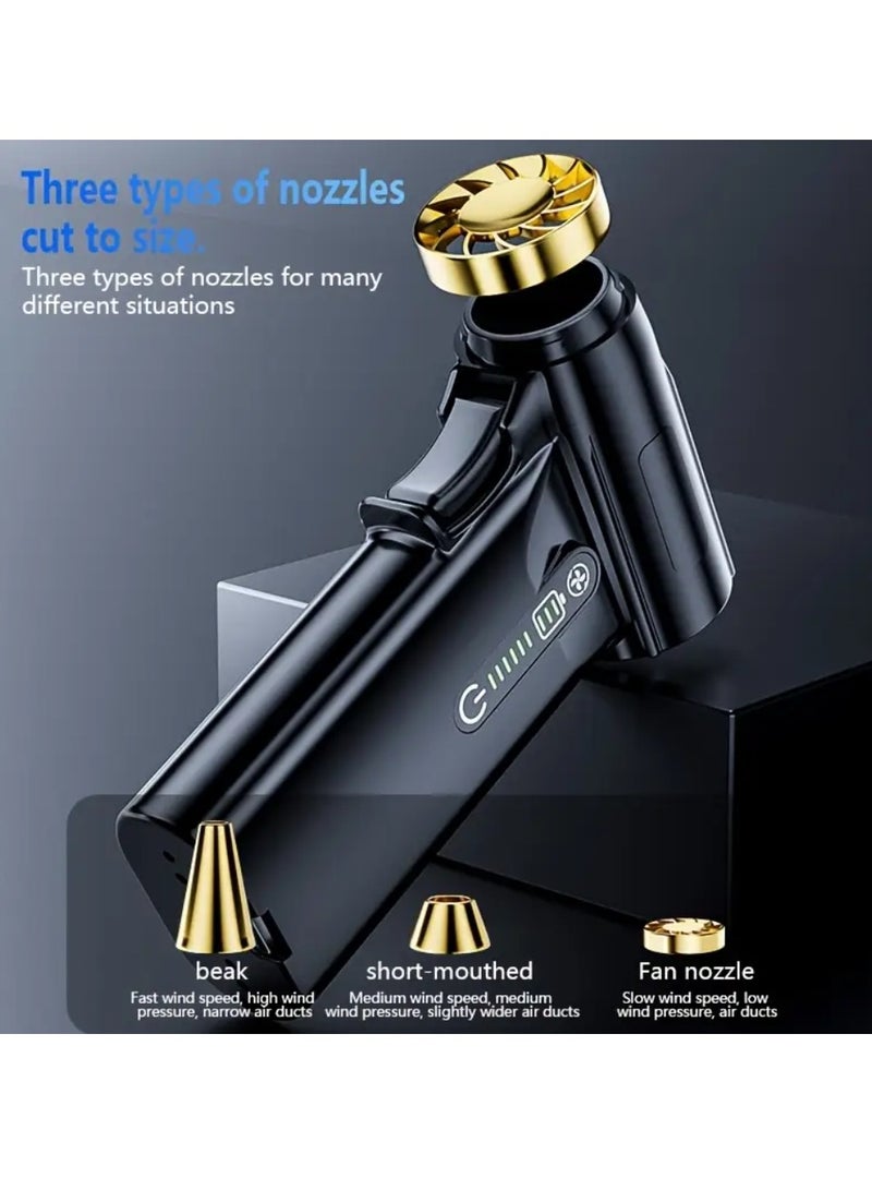 مروحة يدوية توربو 130,000 دورة في الدقيقة - منفاخ تبريد محمول قابل لإعادة الشحن مع بطارية 5000 مللي أمبير في الساعة، مزيل للغبار/الثلج ومشعل فحم للشواء للسيارة/الأنشطة الخارجية/لوحة المفاتيح - Image 1