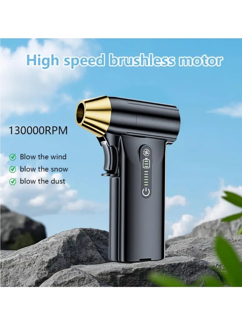 مروحة يدوية توربو 130,000 دورة في الدقيقة - منفاخ تبريد محمول قابل لإعادة الشحن مع بطارية 5000 مللي أمبير في الساعة، مزيل للغبار/الثلج ومشعل فحم للشواء للسيارة/الأنشطة الخارجية/لوحة المفاتيح - Image 2