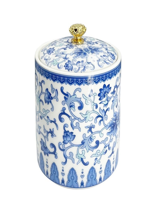 MOASIOP Vintage Blue and White Salt Cellar with Lid - Airtight Ceramic Spice Jar, Kitchen Countertop Storage Container for Salt, Pepper & Seasonings - Image 1