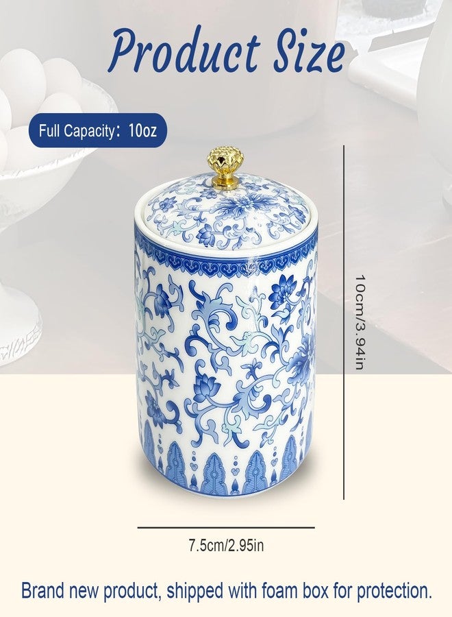 MOASIOP Vintage Blue and White Salt Cellar with Lid - Airtight Ceramic Spice Jar, Kitchen Countertop Storage Container for Salt, Pepper & Seasonings - Image 2
