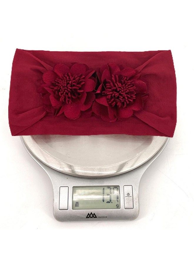 Syga أربطة رأس نايلون للبنات الصغيرات - إكسسوارات شعر - رباط رأس مزين بزهرتين ناعمتين للأطفال حديثي الولادة والرضع والأطفال حتى 03 سنوات (زهرة مزدوجة باللون الأحمر النبيذي) - Image 5