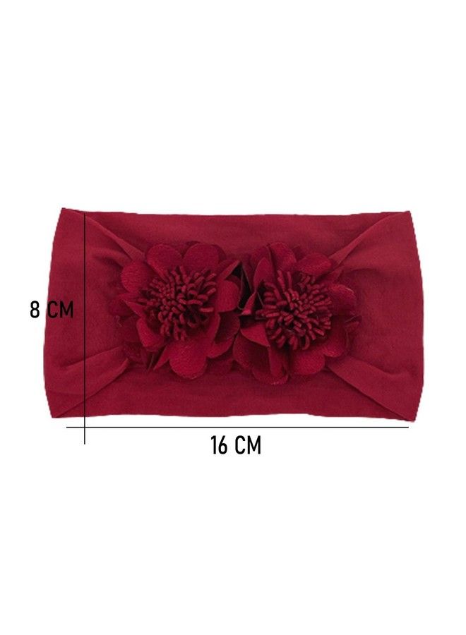 Syga أربطة رأس نايلون للبنات الصغيرات - إكسسوارات شعر - رباط رأس مزين بزهرتين ناعمتين للأطفال حديثي الولادة والرضع والأطفال حتى 03 سنوات (زهرة مزدوجة باللون الأحمر النبيذي) - Image 4