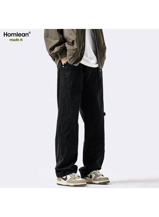 Homlean American Casual Pants Men's Spring And Summer Niche Trendy Retro Loose Workwear Trousers Hs60 Black XL - Image 2