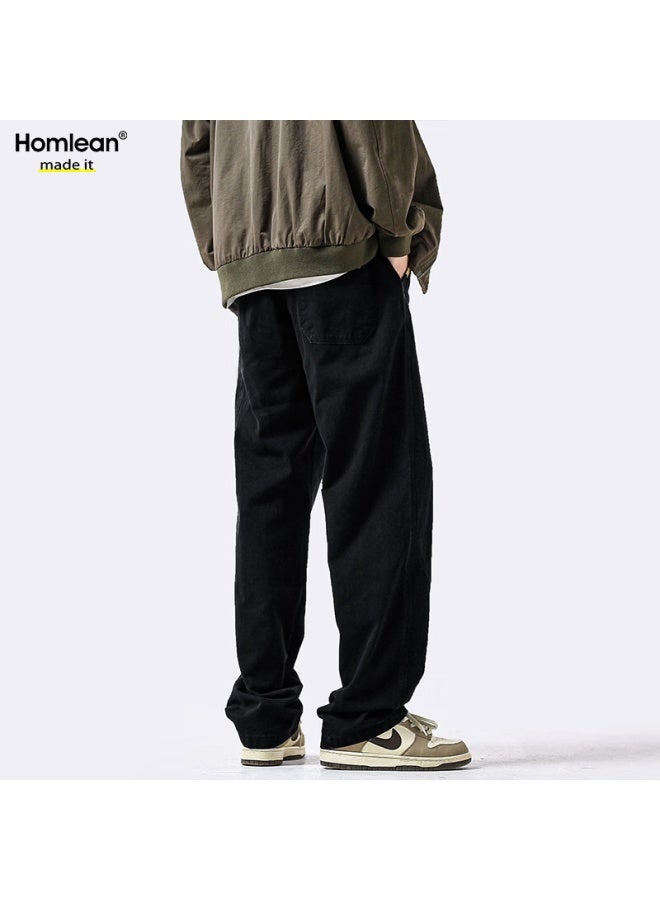 Homlean American Casual Pants Men's Spring And Summer Niche Trendy Retro Loose Workwear Trousers Hs60 Black XL - Image 4