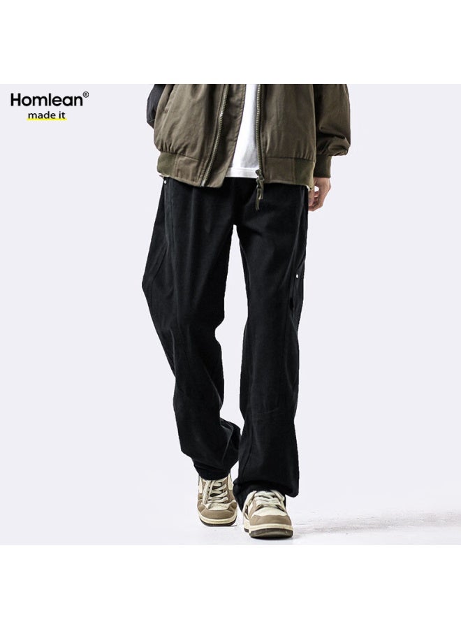 Homlean American Casual Pants Men's Spring And Summer Niche Trendy Retro Loose Workwear Trousers Hs60 Black XL - Image 1