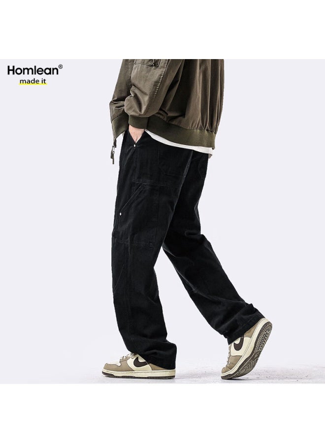 Homlean American Casual Pants Men's Spring And Summer Niche Trendy Retro Loose Workwear Trousers Hs60 Black XL - Image 3