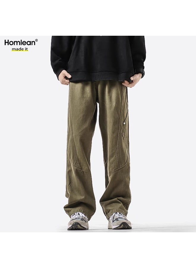 Homlean American Casual Pants Men's Spring And Summer Niche Trendy Retro Loose Workwear Trousers Hs60 Black XL - Image 5