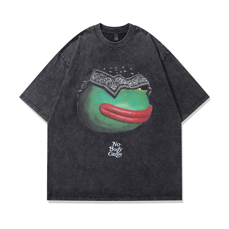 American Hiphop Street Fashion Brand Washed Old Short-Sleeved T-Shirt Gao Ke Heavy Vibe Lazy Half-Sleeved Tee - Image 1