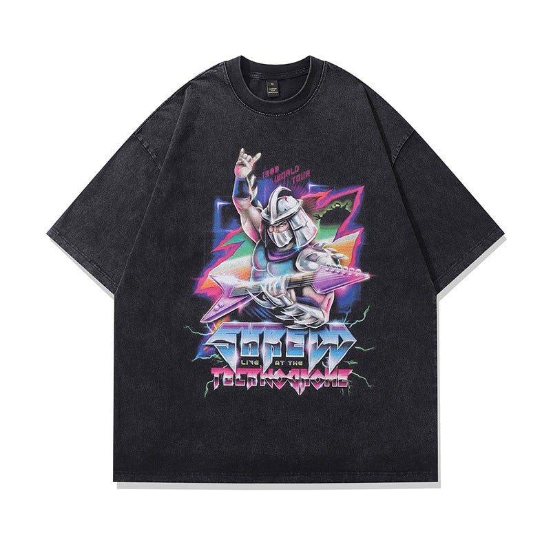 American Hiphop Street Fashion Brand Washed Old Short-Sleeved T-Shirt Gao Ke Heavy Vibe Lazy Half-Sleeved Tee - Image 3