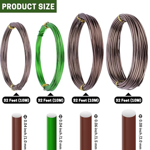 ZELARMAN Bonsai Training Wire Set of 4, Total 128 Feet (32 Feet Each Size) 3 Size - 1.0MM, 1.5MM, 2.0MM, Corrosion and Rust Resistant (with Bonsai Wire Cutter) - Image 2