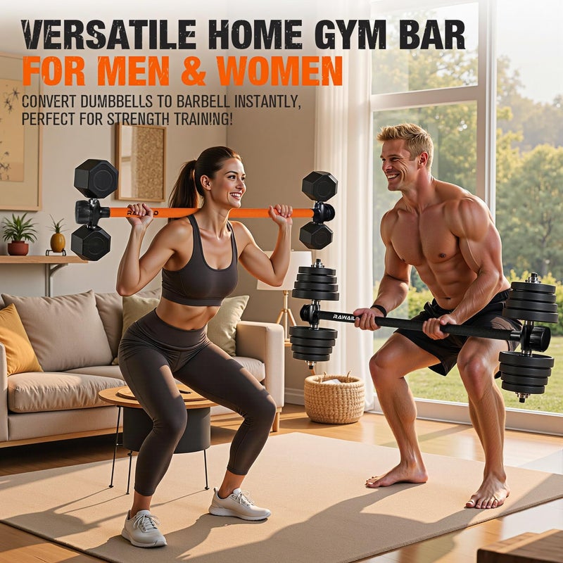 Rawaild Dumbbell to Barbell Converter Bar - Adjustable Weight Bar for Home Gym, Converts Dumbbells to Barbell Set, 300lbs Capacity, Anti-Slip Foam Grip, Compatible with Standard Dumbbells - Image 3