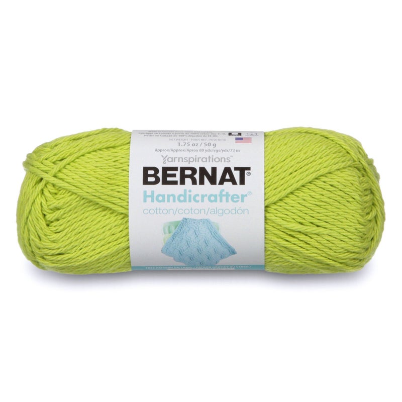 Bernat Handicrafter Cotton Solids Yarn, 1.75 oz, Gauge 4 Medium, 100% Cotton, Hot Green - Image 1