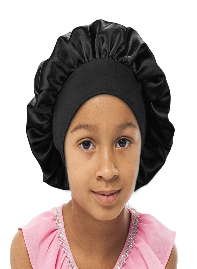 SENGTERM Kids Satin Bonnet Double Layer Wide Elastic Band Sleep Cap Hair Bonnet Silky Night Cap for Girls Toddler Child - Image 1