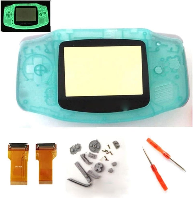 Full Housing Shell Case Cover Flex Cable Backlight Backlit Adapter for Game Boy Advance GBA AGS 001 Mod Kit Replacement Noctilucent Edition Luminous Green