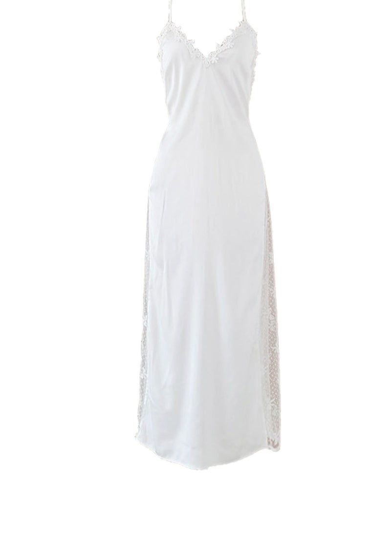 Polka-Dot Mesh Sleepwear For Wedding Hollow Daisy Purfle French Silky Elastic Sleep Dress  - Image 1