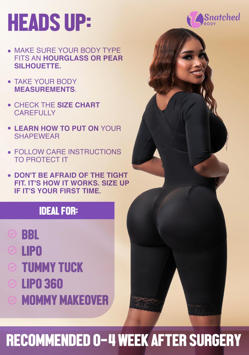 Snatched Body Fajas Colombianas | Full Body Faja Shapewear for Women with Sleeves | Stage 1 Faja Post Surgery BBL & Lipo 361 Black M - Image 5