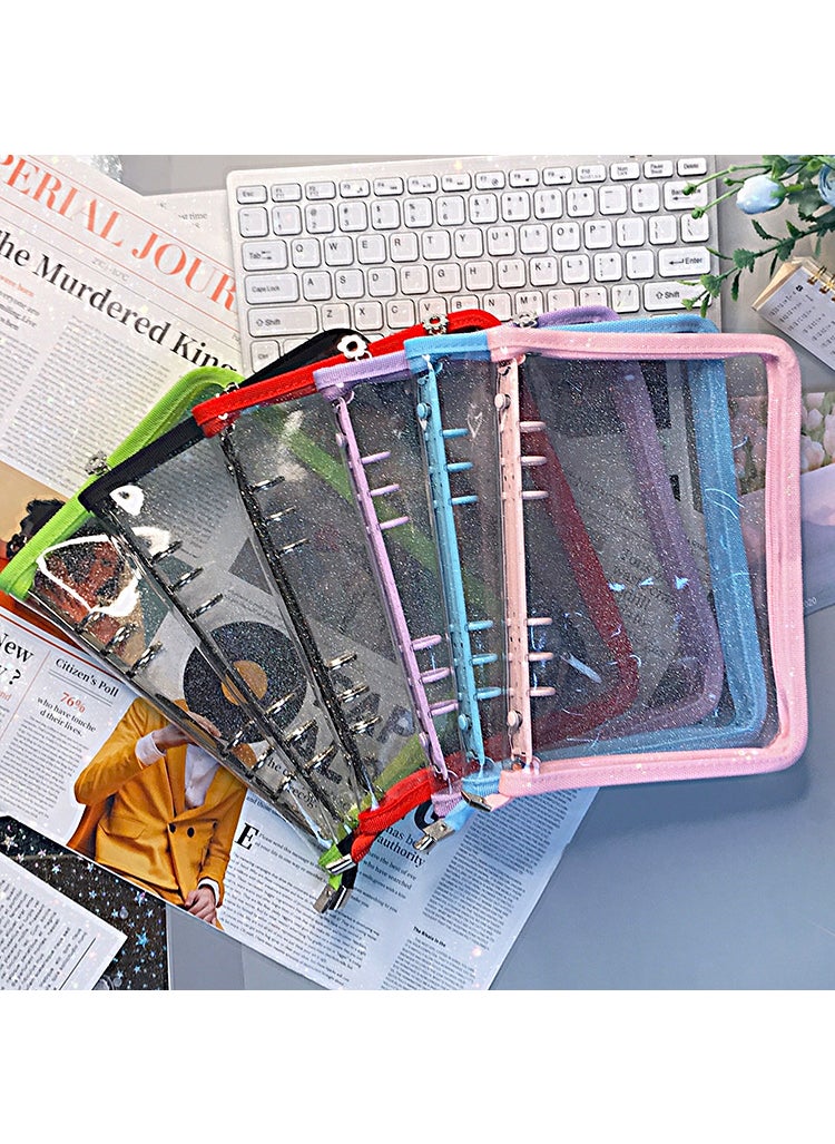 Generic South Korea ins style transparent zipper 6-hole loose-leaf clip notebook detachable a5a6 star-chasing album Color Journal Book  - Image 1