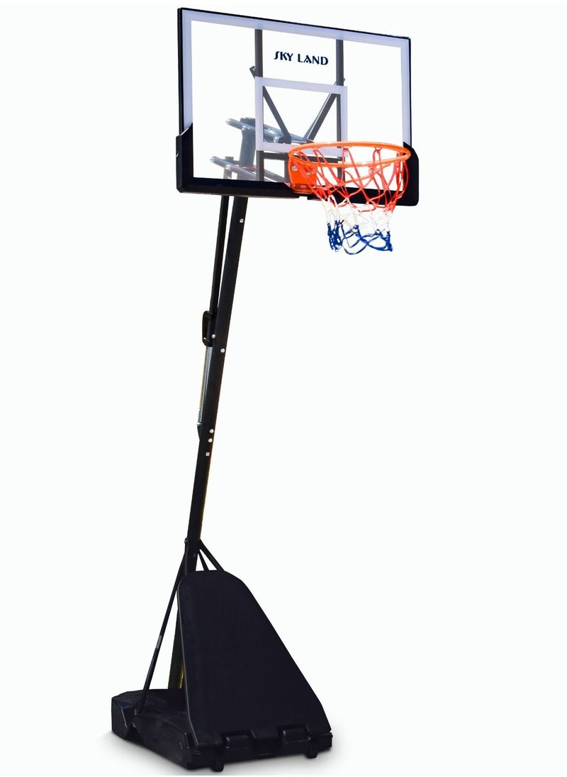 SkyLand Basketball Hoop Stand Set With Adjustable Height Of 8-10 ft For Adults , 44" Shatterproof Acrylic Backboard | Shooting Hoop With Wheels For Basketball Sports Indoor/Outdoor  - Image 1