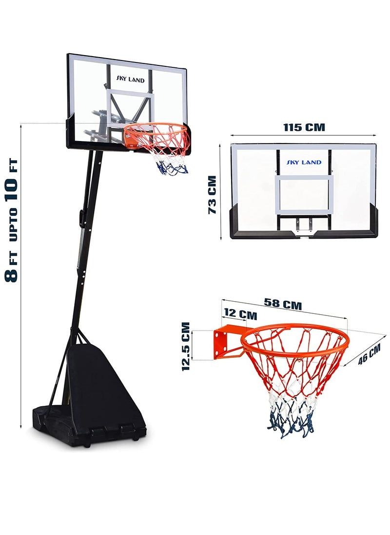 SkyLand Basketball Hoop Stand Set With Adjustable Height Of 8-10 ft For Adults , 44" Shatterproof Acrylic Backboard | Shooting Hoop With Wheels For Basketball Sports Indoor/Outdoor  - Image 3