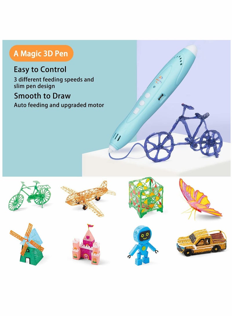3D Pen for Kids Aged 4+, 3D Printing Pen for 3D Thinking Training, Wireless 3D Pen with 2 Feeding Speeds, Built-in Rechargeable Battery, 1.75cm PCL Filament is Included - Image 3