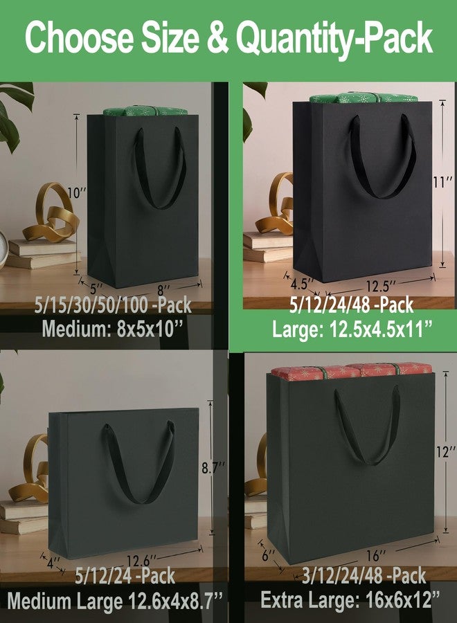 MOXARYSU Large Black Gift Bags: 12.5x4.5x11 Inch 12pcs Kraft Paper Bags Bulk For Party Shopping Birthday Wedding (L,12) - Image 2