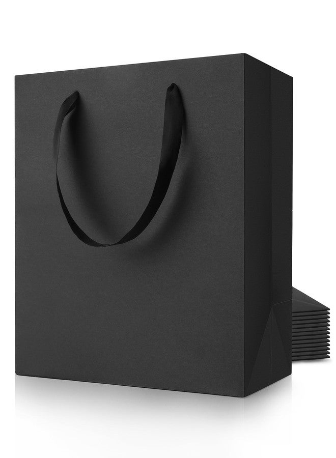 MOXARYSU Large Black Gift Bags: 12.5x4.5x11 Inch 12pcs Kraft Paper Bags Bulk For Party Shopping Birthday Wedding (L,12) - Image 1