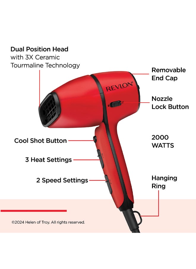 Revlon - Airflow Control Hair Dryer 2000W Wider Head 90 Degrees Rotating Removable End Cap 3 Heat 2 Speed And Cool Shot - Image 1