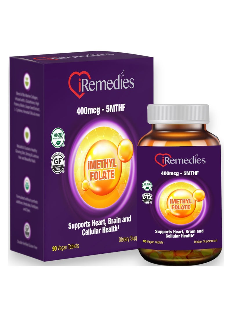 iRemedies - iMethyl Folate, 400mcg-5mthf, 90 Tablets, 90 Servings - Image 1