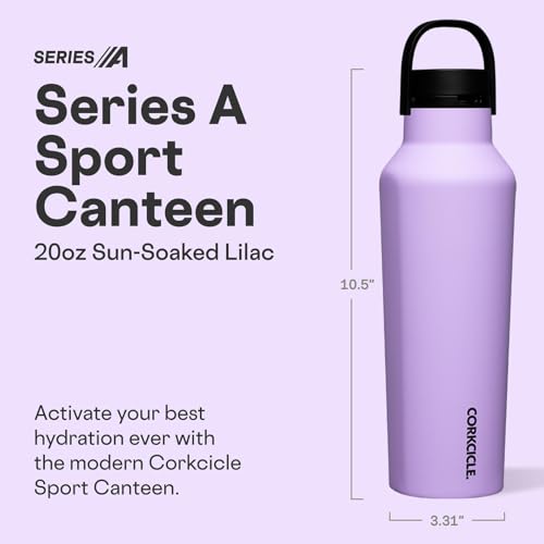 Corkcicle Sport Canteen - Keeps Drinks Cold 25 Hours - Stainless Steel Water Bottle - Triple-Insulated - Spill-Proof - Summer Drinkware Gift - Keeps Drinks Ice Cold - 20 oz - Sun-Soaked Lilac - Image 2
