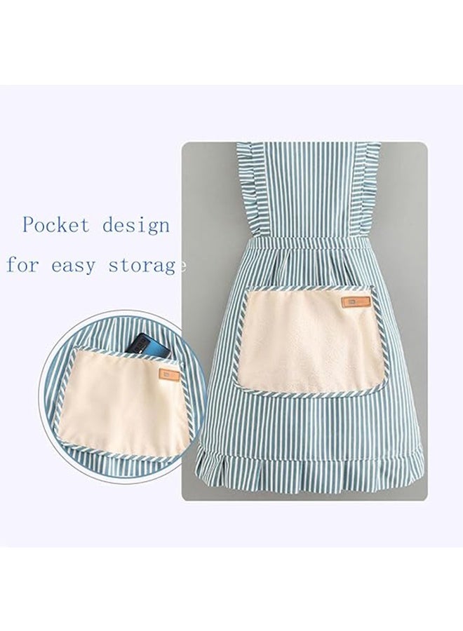 مرايل مطبخ قطنية للطهي، صدرية قابلة للتعديل، مريلة شيف ناعمة مخططة مع جيوب واسعة للرجال والنساء - Image 5