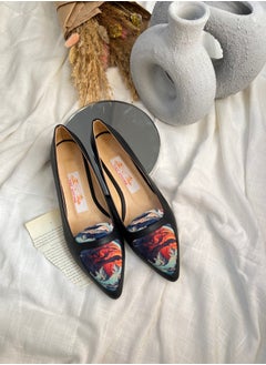 Tat Ballerina Flat Leather with Printed Fabric Part - black  - Image 1