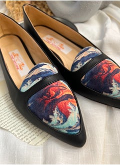 Tat Ballerina Flat Leather with Printed Fabric Part - black  - Image 2