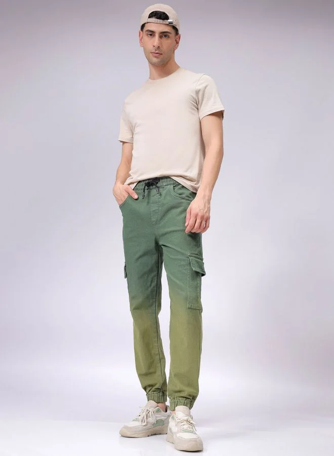 شركة المرآب الهندية Men Regular Fit Ombre Mid-Rise Stretchable Denim Cargo Joggers