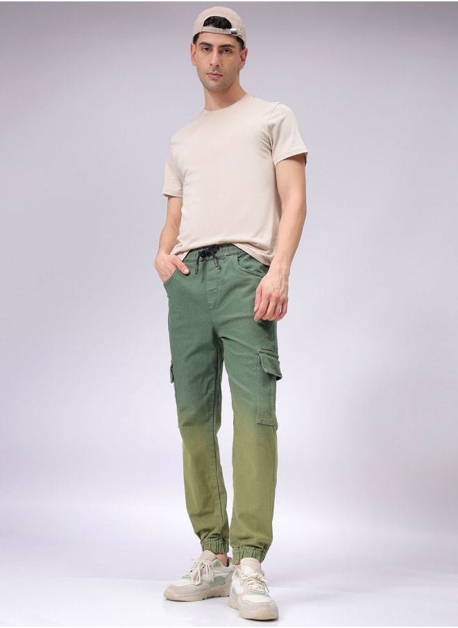 The Indian Garage Co - Men Regular Fit Ombre Mid-Rise Stretchable Denim Cargo Joggers - Image 1