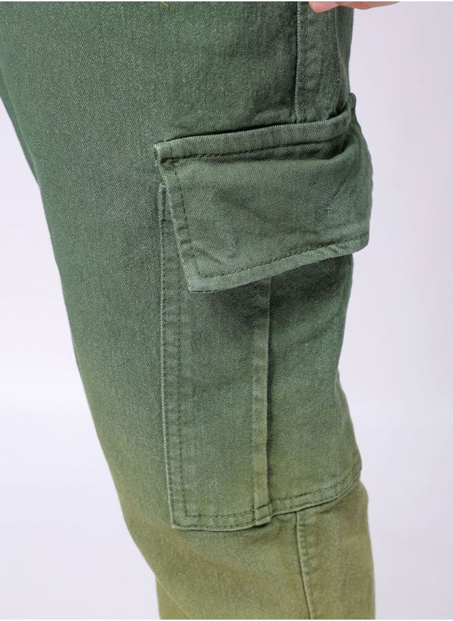 The Indian Garage Co - Men Regular Fit Ombre Mid-Rise Stretchable Denim Cargo Joggers - Image 1