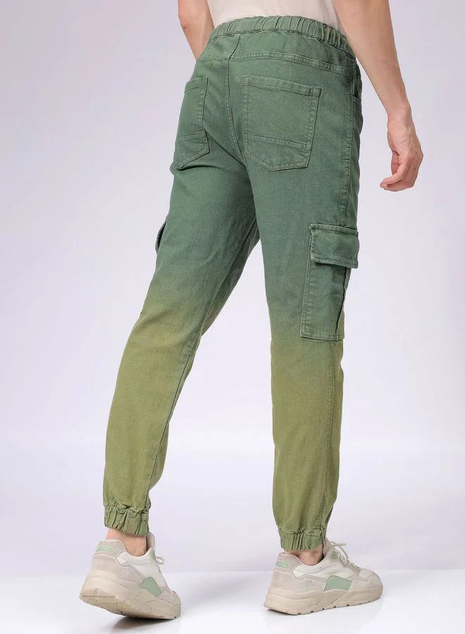 شركة المرآب الهندية Men Regular Fit Ombre Mid-Rise Stretchable Denim Cargo Joggers