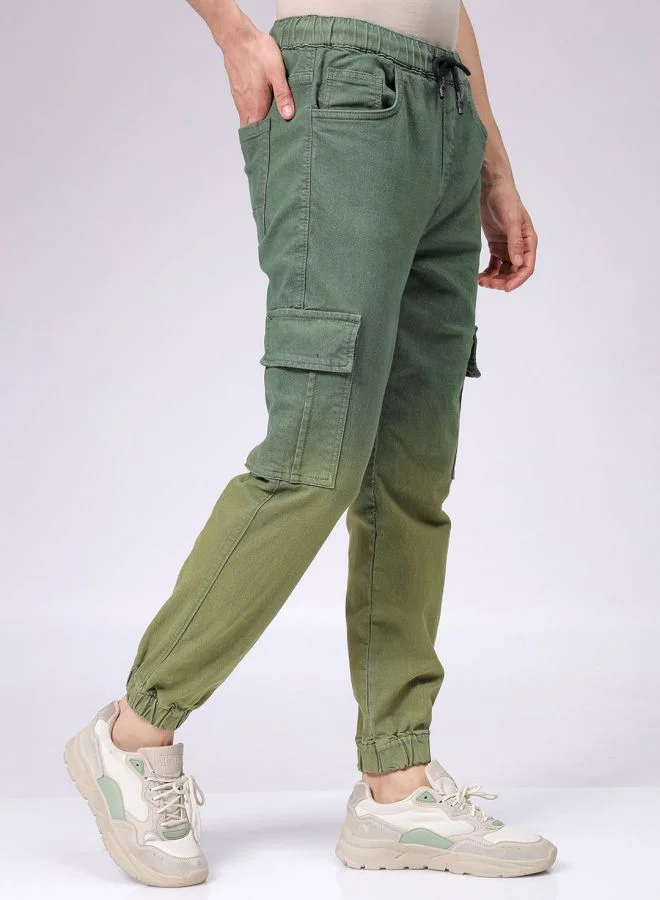 شركة المرآب الهندية Men Regular Fit Ombre Mid-Rise Stretchable Denim Cargo Joggers