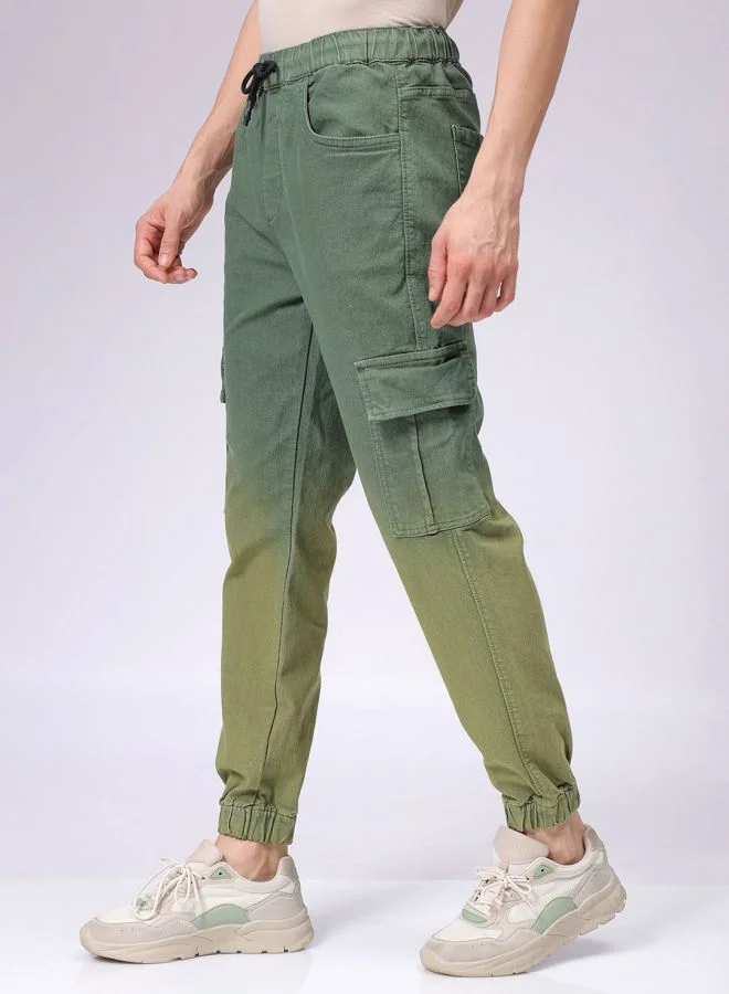 شركة المرآب الهندية Men Regular Fit Ombre Mid-Rise Stretchable Denim Cargo Joggers