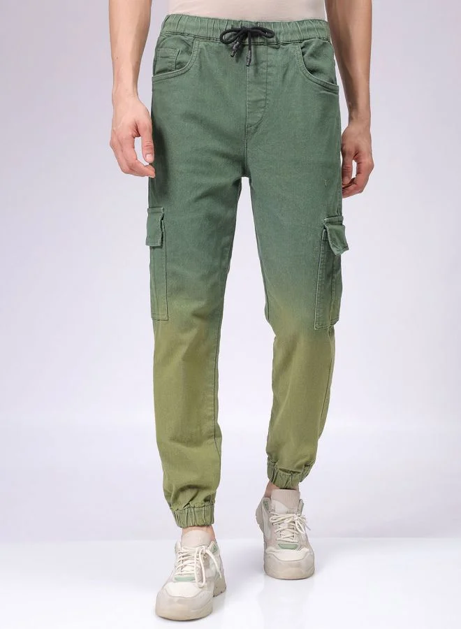 شركة المرآب الهندية Men Regular Fit Ombre Mid-Rise Stretchable Denim Cargo Joggers