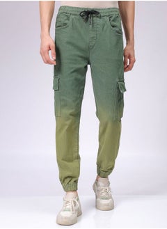 Men Regular Fit Ombre Mid-Rise Stretchable Denim Cargo Joggers