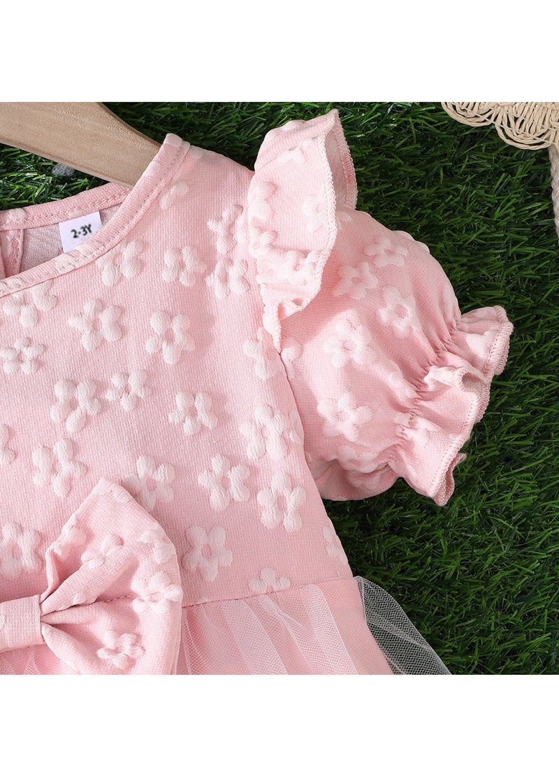 Pink Princess Dress with 3D Butterfly Accents, Puff Sleeves & Tulle Skirt for Girls 2–3Y – Perfect for Birthdays, Eid Celebrations, Mall Trips & Garden Adventures  - Image 4