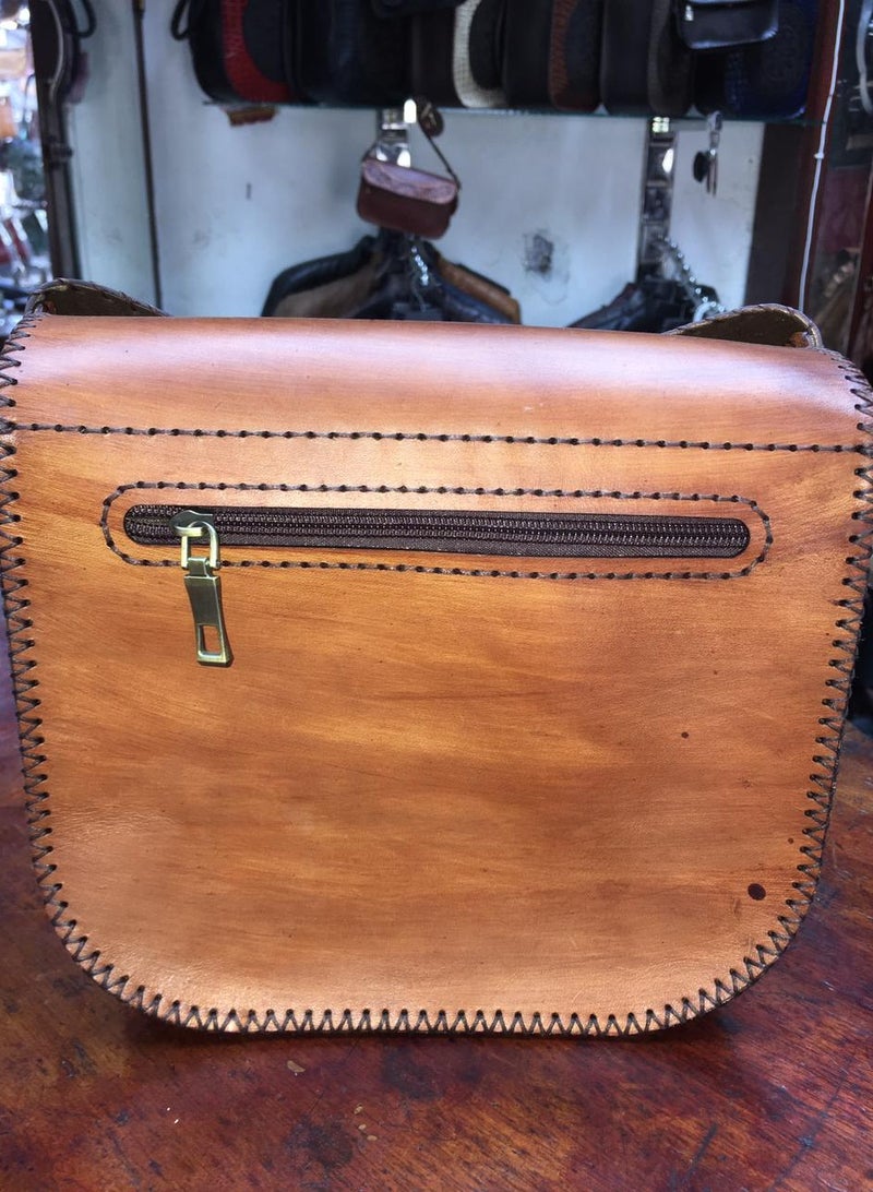 Genuine leather cross bag, handmade, laser engraved (medium size) 3 zippers, one inside, one back and one front Shiny thread Velvet lining Belt handle (Distinctive and unique hand-made work for special people)  - Image 5