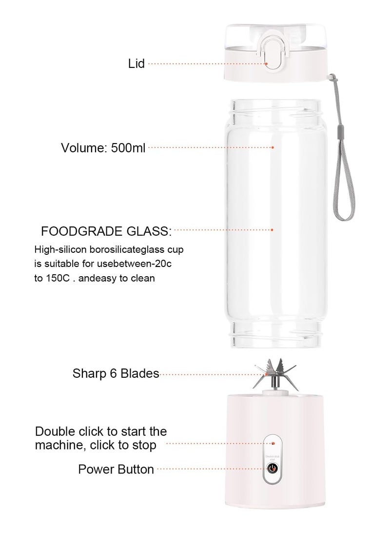 general Portable Juicer, Personal Size Blender for Shakes and Smoothies, USB RechargeableStrong Cutting Capacity with 6 Blades, 500ml Juicer Cup - Image 2