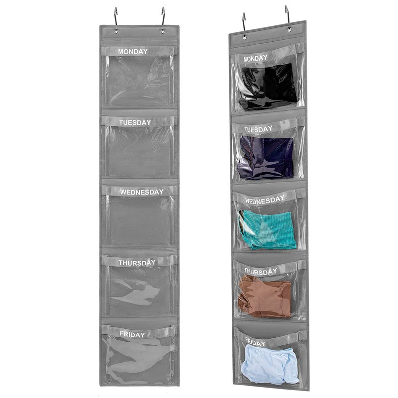 TEMUORG 2 Pcs Day of Week Clothing Organizer Monday to Friday School Clothes Organizer for Kids Weekly Hanging Closet Organizer GREY