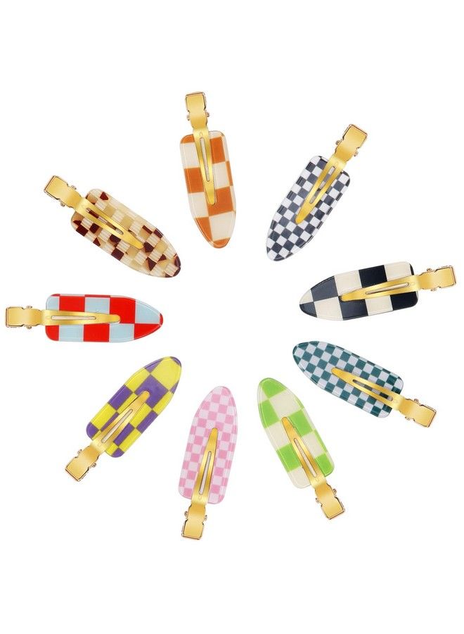 KesaPlan 9Pcs No Bend Hair Clips Checkerboard No Crease Hair Clips Curl Pins Acrylic Resin Flat Styling Clip Colorful Bang Seamless Duckbill Hair Barrette For Makeup Hairstyle Accessories For Women Girls - Image 2