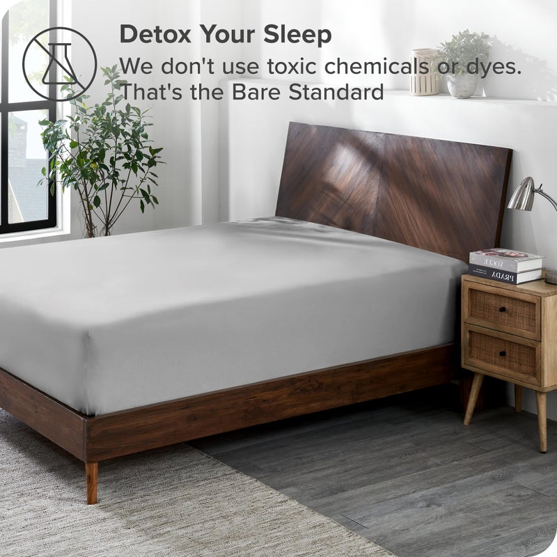 Bare Home Bare Home 100% Organic Cotton Jersey Fitted Sheet - Twin Size - Ultra Soft - Deep Pocket Fitted Sheet - 100% Cotton - Ring Spun Yarns (Twin  Light Grey)  - Image 2