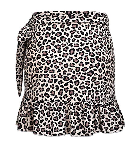 ChinFun UPF 50+ Women's Ruffle Sarongs Beach Wrap Cover Up Swimwear Bikini Bottoms High Waisted Tankini Swim Skirts Swimdress Light Khaki Leopard Size XS-S - Image 2