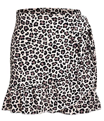 ChinFun UPF 50+ Women's Ruffle Sarongs Beach Wrap Cover Up Swimwear Bikini Bottoms High Waisted Tankini Swim Skirts Swimdress Light Khaki Leopard Size XS-S - Image 1