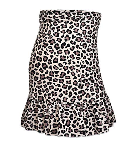 ChinFun UPF 50+ Women's Ruffle Sarongs Beach Wrap Cover Up Swimwear Bikini Bottoms High Waisted Tankini Swim Skirts Swimdress Light Khaki Leopard Size XS-S - Image 4