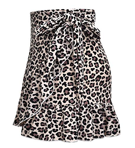 ChinFun UPF 50+ Women's Ruffle Sarongs Beach Wrap Cover Up Swimwear Bikini Bottoms High Waisted Tankini Swim Skirts Swimdress Light Khaki Leopard Size XS-S - Image 3